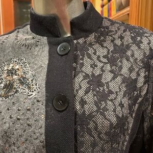 Indikka  Women's Black & Gray Patchwork Knit Coat